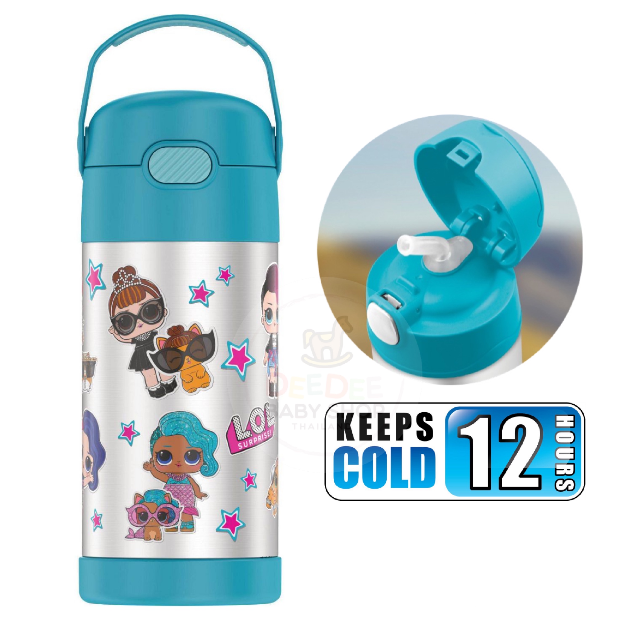กระติกน้ำสเตนเลสรักษาอุณหภูมิ Thermos L.O.L. Surprise! Remix FUNtainer Vacuum Insulated Stainless Steel Bottle 12OZ with Bali Handle (2020)