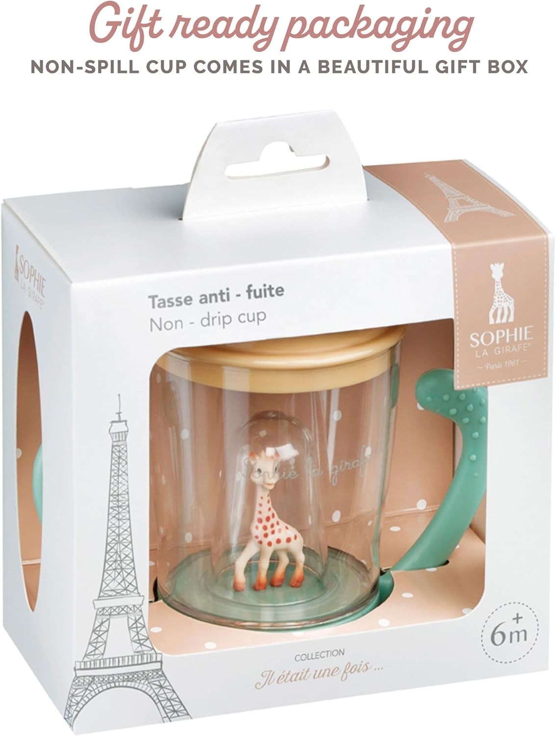แก้วหัดดื่มยีราฟโซฟีปลอดสารพิษ Vulli Sophie la Girafe Non-Drip Cup Mascotte (Beige / Khaki)