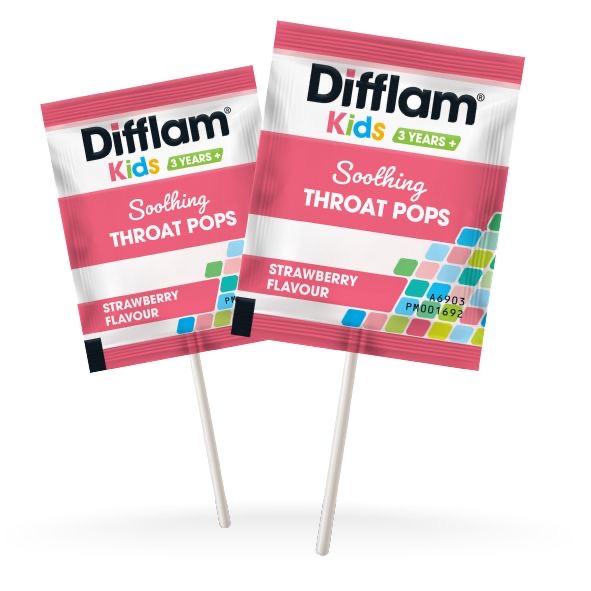 อมยิ้มเสริมภูมิคุ้มกันพร้อมบรรเทาอาการไอสำหรับเด็ก Difflam Kids Soothing Throat Pops