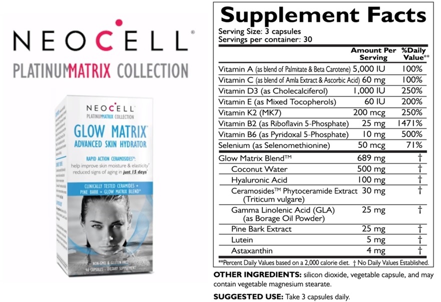 Neocell Glow Matrix Advanced Skin Hydrator 90 Capsules ใหม่ล่าสุดวิตามินเพิ่มความชุ่มชื้น เพิ่มความแข็งแรงของผิว และย้อนวัยภายใน 15 วัน