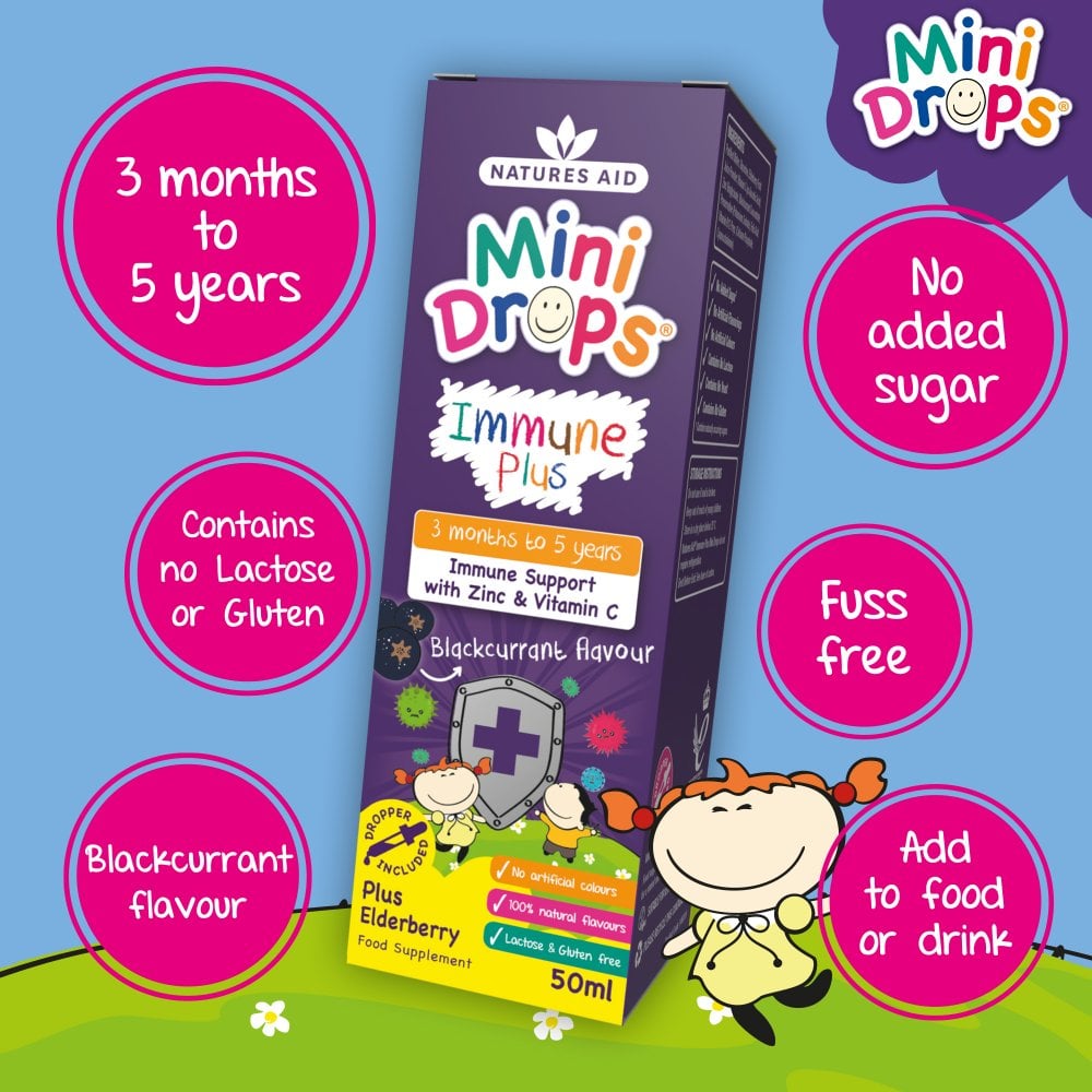 วิตามินเสริมภูมิคุ้มกันสำหรับทารกและเด็กเล็ก Natures Aid Mini Drops Immune Plus Zinc & Vitamin C