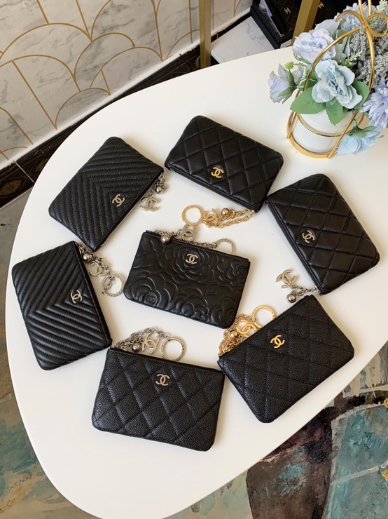 กระเป๋าสตางค์ cn caviar and lamb skin coin or card wallet สีดำใบสั้น ใส่เหรียญใส่การ์ด
