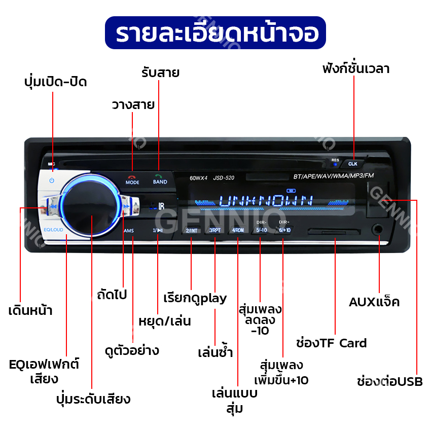 Elit เครื่องเสียงรถยนต์ Mp3 บลูทูธ 1Din วิทยุติดรถยนต์ เครื่องเล่นเสตอริโอในรถ เครื่องเล่นวิทยุ เครื่องเสียงรถ Bluetooth Car MP3 Player รุ่นCAS2011-PO
