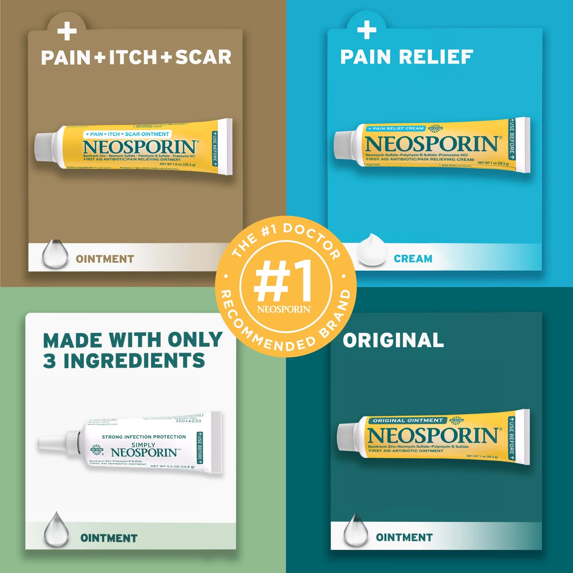 ครีมรักษาบาดแผลและลดรอยแผลเป็น Johnson & Johnson NEOSPORIN + Pain, Itch, Scar Multi-Action Ointment (0.5OZ)