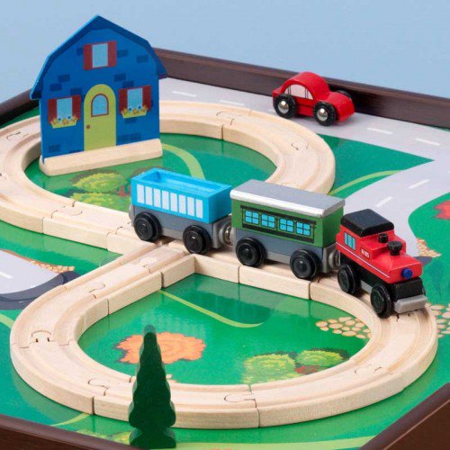 โต๊ะกิจกรรมสำหรับเลโก้พร้อมชุดรถไฟ Kidkraft 2-in-1 Activity Table with LEGO-Compatible Board and Train Set (Espresso)