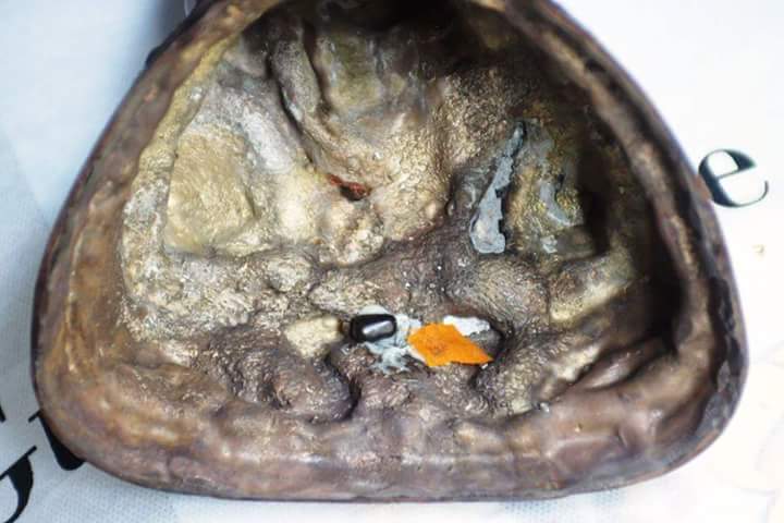 รูปหล่อ หลวงพ่อหนุน วัดพุทธโมกข์ นั่งบนพญานาคราช เนื้อทองเหลืองรมดำ หน้าตัก 5นิ้ว (ใต้ฐาน บรรจุแร่บังบด เกศา จีวร)