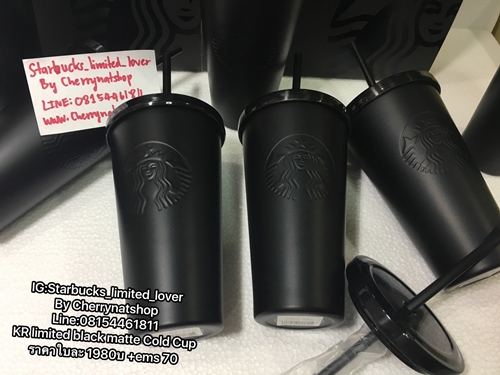 สายdark,สายเข้มไม่ควรพลาด Starbucks Cold Cup Stainless Steel Matte Black 16 ozหลอดพลาสติกดำ แก้วดำ