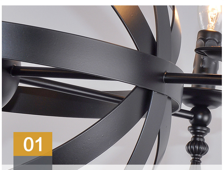 โคมไฟแขวนเพดานเหล็กดัดวงแหวนทรงกลมตกแต่งก้านลายแท่งเทียนสไตล์ Industrial [W8715]