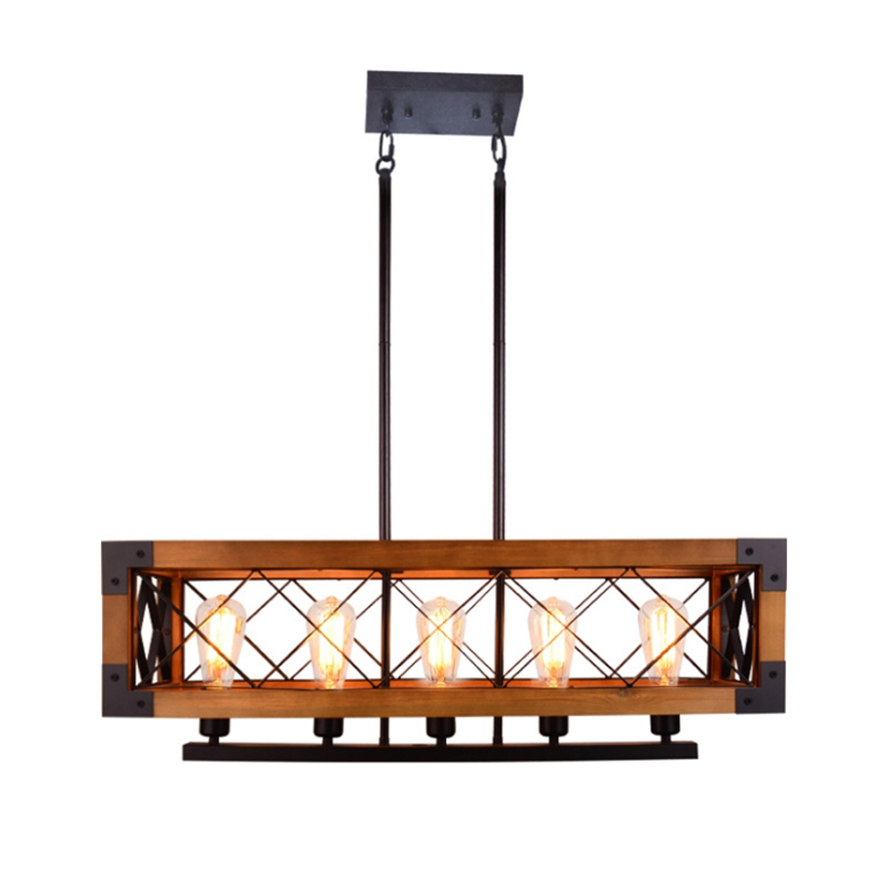 โคมไฟแขวนเพดานสไตล์ลอฟท์ไม้เหล็กทรงยาวไฟ 5 ดวง [D5002-5]