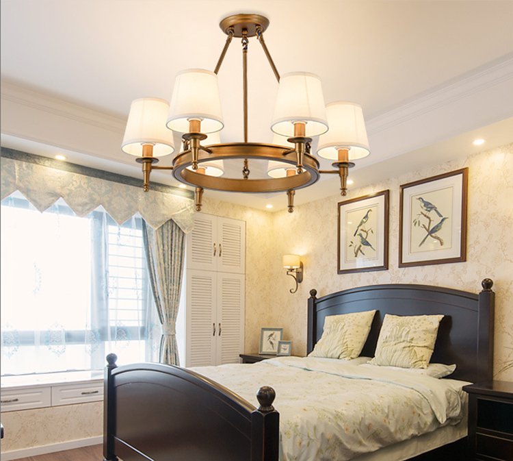 โคมไฟระย้าเหล็กทรงกลมโป๊ะผ้าทรงดอกเห็ดสไตล์อเมริกันโมเดิร์น [6050]