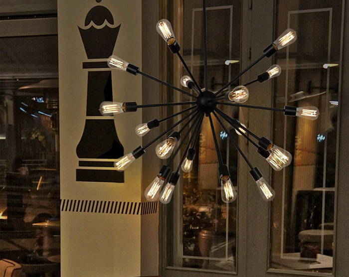 โคมไฟแขวนเพดานโคมไฟระย้าเหล็กก้านตรงสีดำสไตล์ลอฟท์ [JND-183]