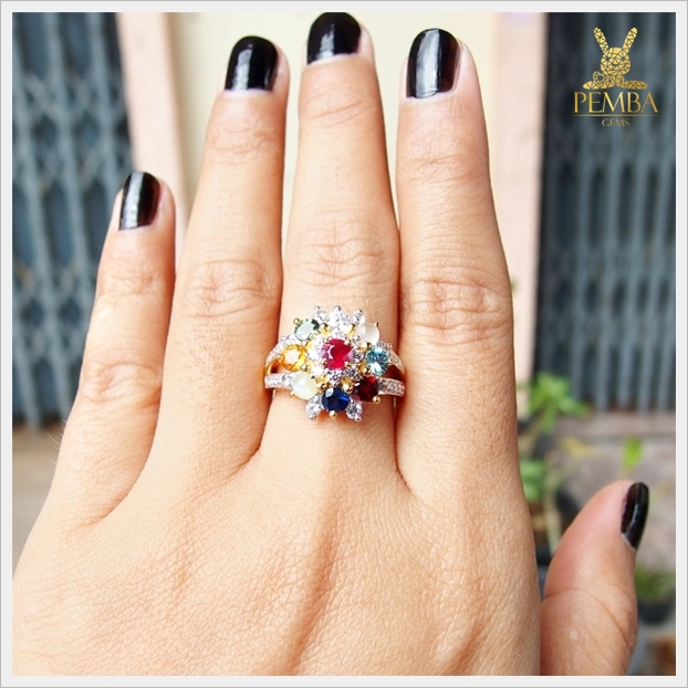 แหวนทองนพเก้าแท้ ทรงดอกไม้ โดดเด่นเต็มๆ นิ้ว (สามารถสั่งทำได้ค่ะ)