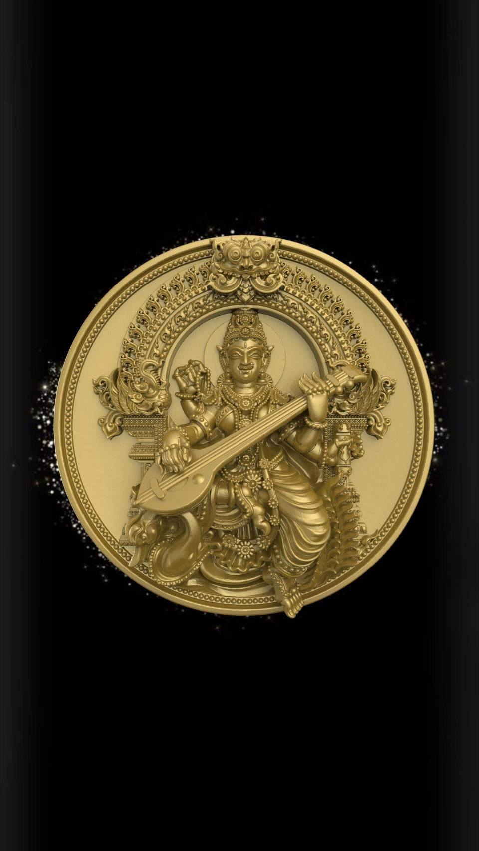 เหรียญพระแม่สรัสวตีเทวี เนื้อชุบทอง (ขนาด2.5ซม) วัดแขก ปี2563 (เข้าพิธีปลุกเสกแล้ว สายแขก) #รับประกันแท้