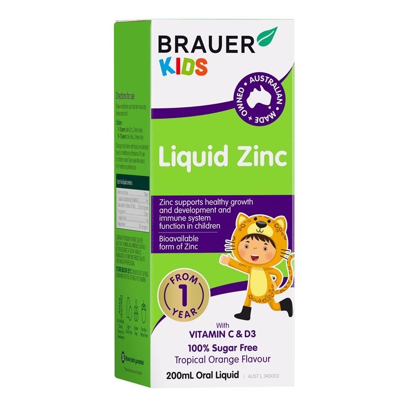 วิตามินเสริมภูมิคุ้มกันสำหรับเด็ก BRAUER Kids Liquid Zinc with Vitamin C & D3