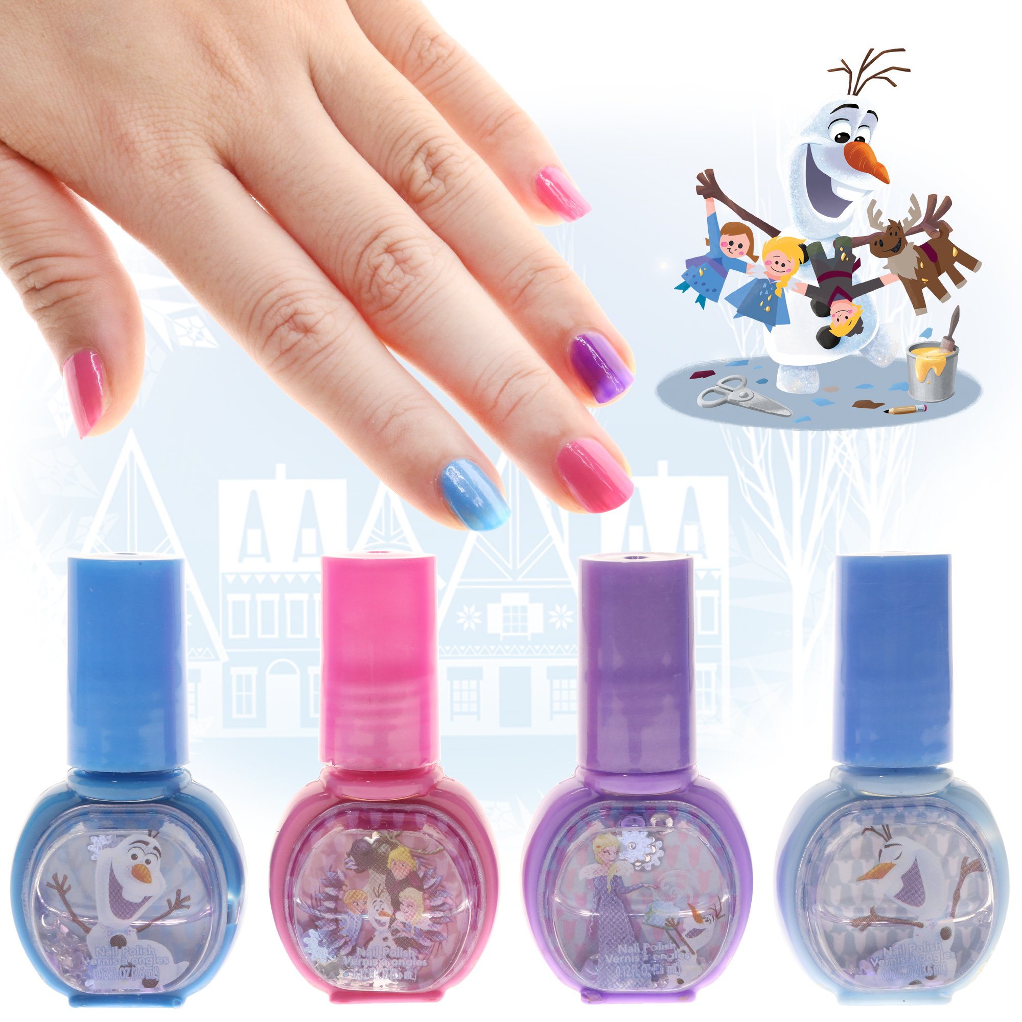 ชุดยาทาเล็บปลอดสารพิษพร้อมสติ๊กเกอร์ตกแต่งเล็บและกล่องบรรจุ Townleygirl Nail Polish Set with Stickers and Water Case (Olaf's Frozen Adventure )