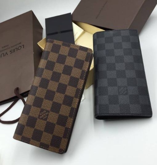 กระเป๋าสตางค์ lv damier แบบพับ สีนำตาลและเทา ใบยาว พร้อมส่ง