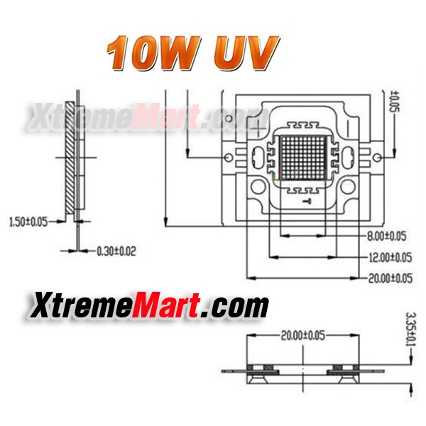 หลอด UV 10W LED High Power Light 395 - 400nm แสงสีม่วง (Ultra Violet)