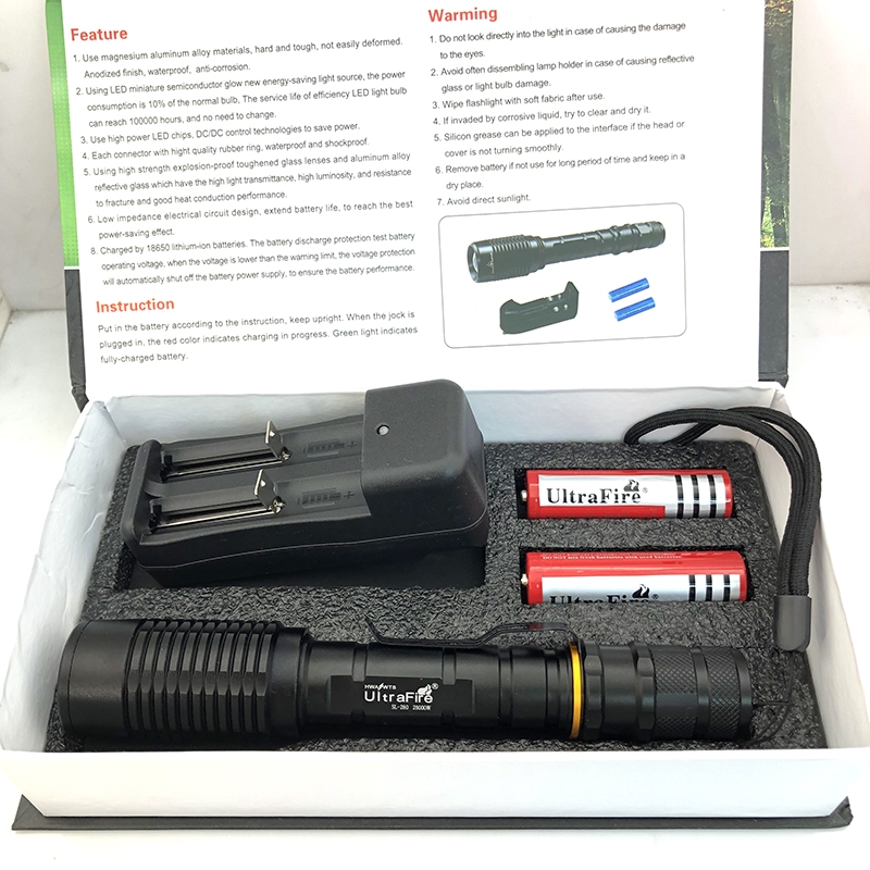ชุดเซตไฟฉายซูม Ultrafire SL-280 Cree XM-L T6 800Lumens Flashlight 5 โหมด พร้อมแบตเตอรี่และเครื่องชาร์จ