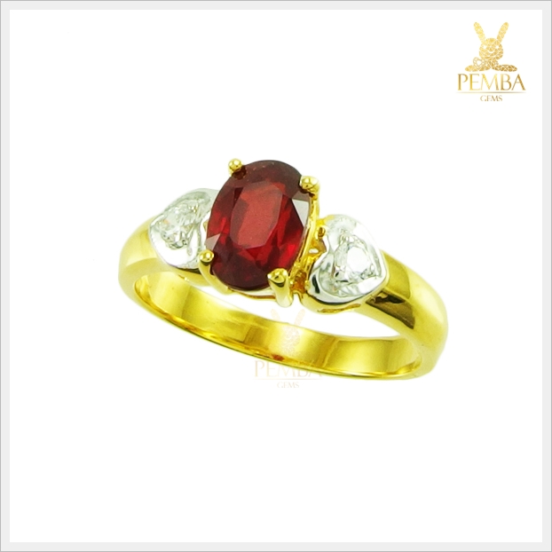 แหวนทับทิมแท้ สีแดงเลือดนก เงินแท้ชุบทอง ใส่ติดนิ้วเก๋ๆ แหวนพลอยแท้