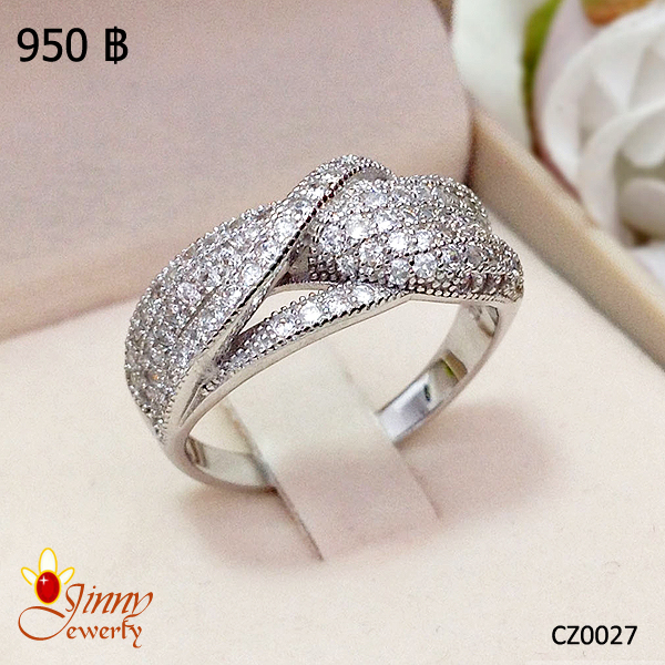 แหวนเงินแท้ 92.5% จิกเพชร cz รอบด้าน งานจิวเวลรี่