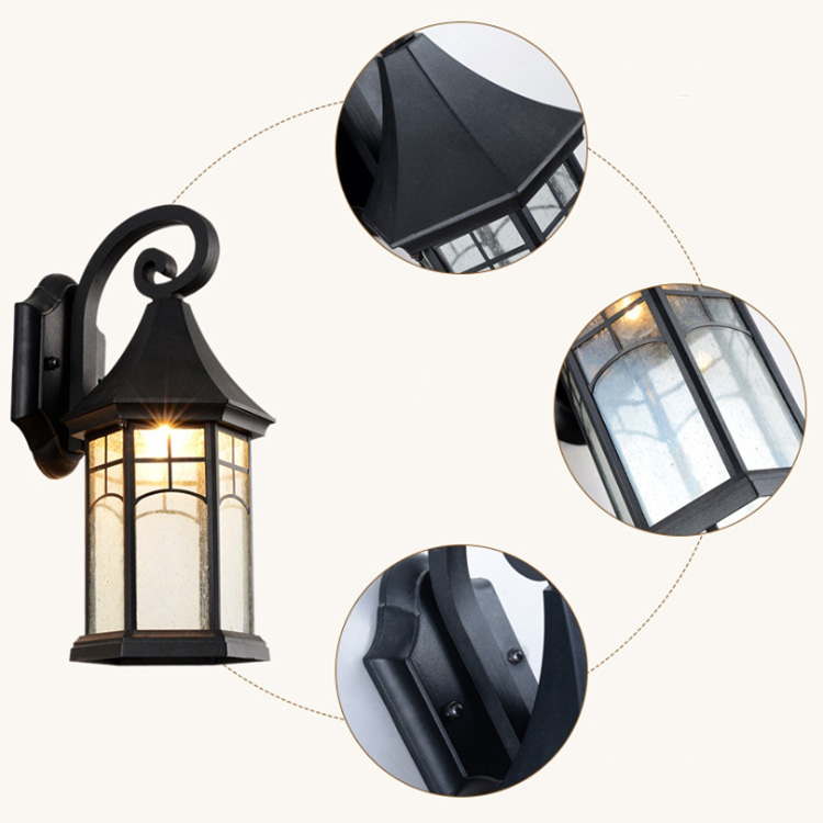 โคมไฟติดผนังติดกำแพงภายนอกทรงปราสาทสีดำ [XF002]