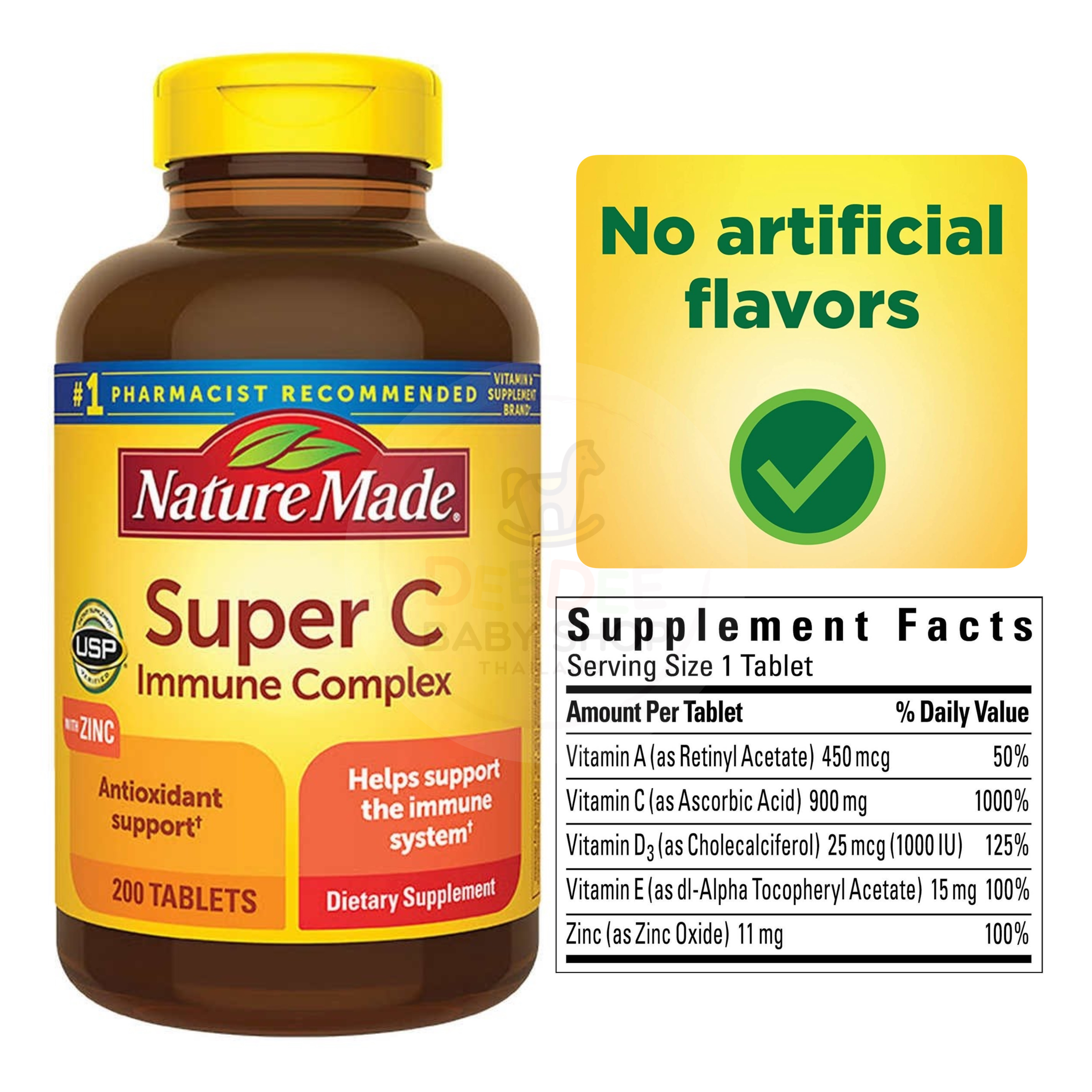 วิตามิน C สูตรเข้มข้นชนิดเม็ด Nature Made Super C Immune Complex with Zinc (200 Tablets)