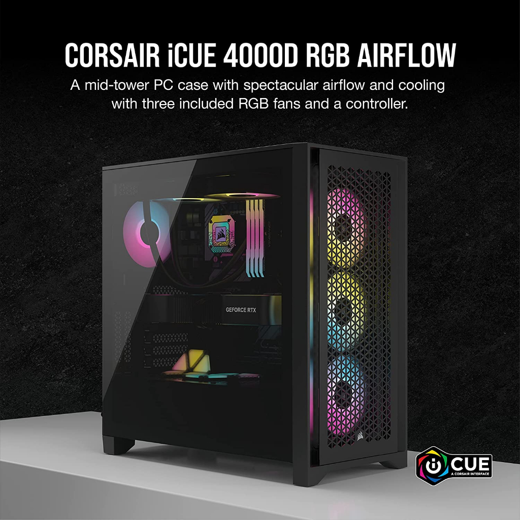 Corsair iCUE 4000D RGB Airflow Mid-Tower Case - 3X AF120 RGB Elite Fans BLACK / WHITE