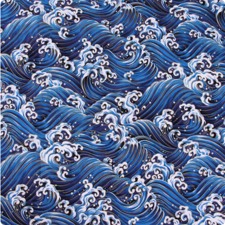 ผ้า DIY สไตล์ญี่ปุ่นทำมือ ลายคลื่นทะเลคลาสสิก ผ้าฝ้ายเลียนแบบผ้าลินิน ลวดลายเรขาคณิต ผ้าปั๊มร้อน 4 SKU-03519 สีภาพ เมตร