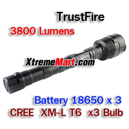 ไฟฉาย Trustfire 3800 Lumens CREE XM-L T6 x 3 หลอด LED Flashlight