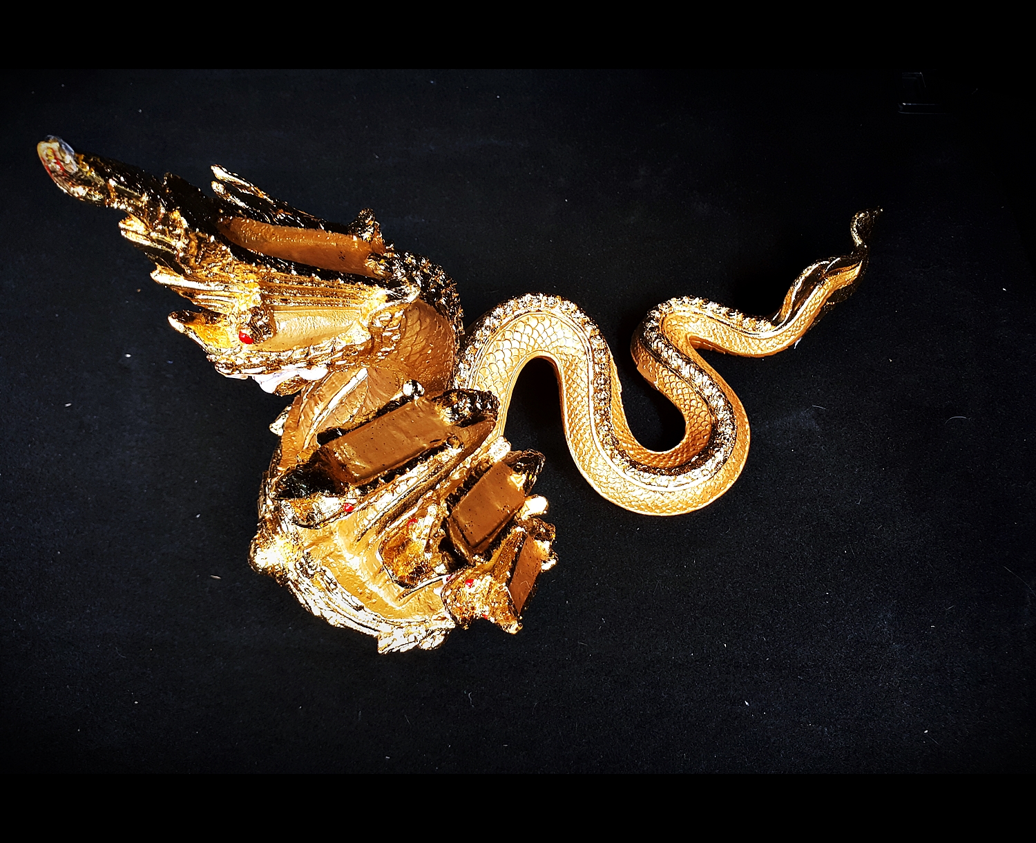 รูปหล่อ พญานาค อนันตนาคราช 7เศียร เลื่อย สีทอง เนื้อโลหะ (ปิดทอง ชุบทองด้าน ยาว14นิ้ว สูง11.5นิ้ว) (ขายปลีก ขายส่ง งานฝีมือสั่งทำหล่อ)