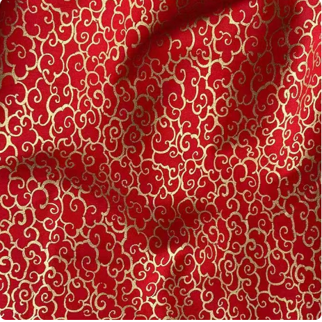 ผ้าสไตล์ญี่ปุ่น ผ้าคอตตอนพิมพ์ลายร้อน ลายนกฟลามิงโก้ ลายคลื่นทะเลใส ลายนกกระเรียน ผ้าลายดอกซากุระ SKU-03521 สีภาพ เมตร