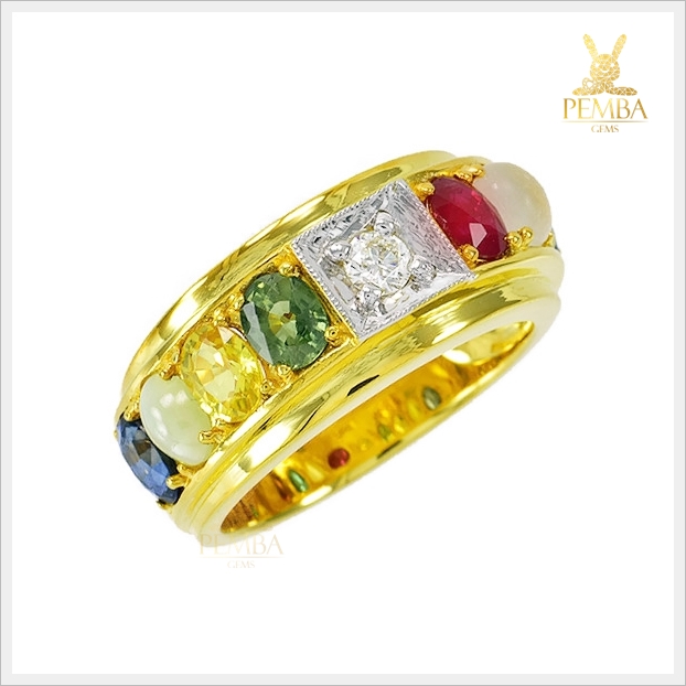 แหวนนพเก้าแท้ ตามตำราโบราณ ทองแท้ เสริมอำนาจบารมี(สั่งทำได้ค่ะ)