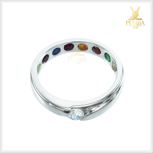 แหวนนพเก้าแท้ ตามตำราโบราณ เงินแท้925 ชุบทองคำขาว ฝังใต้ท้องแหวน