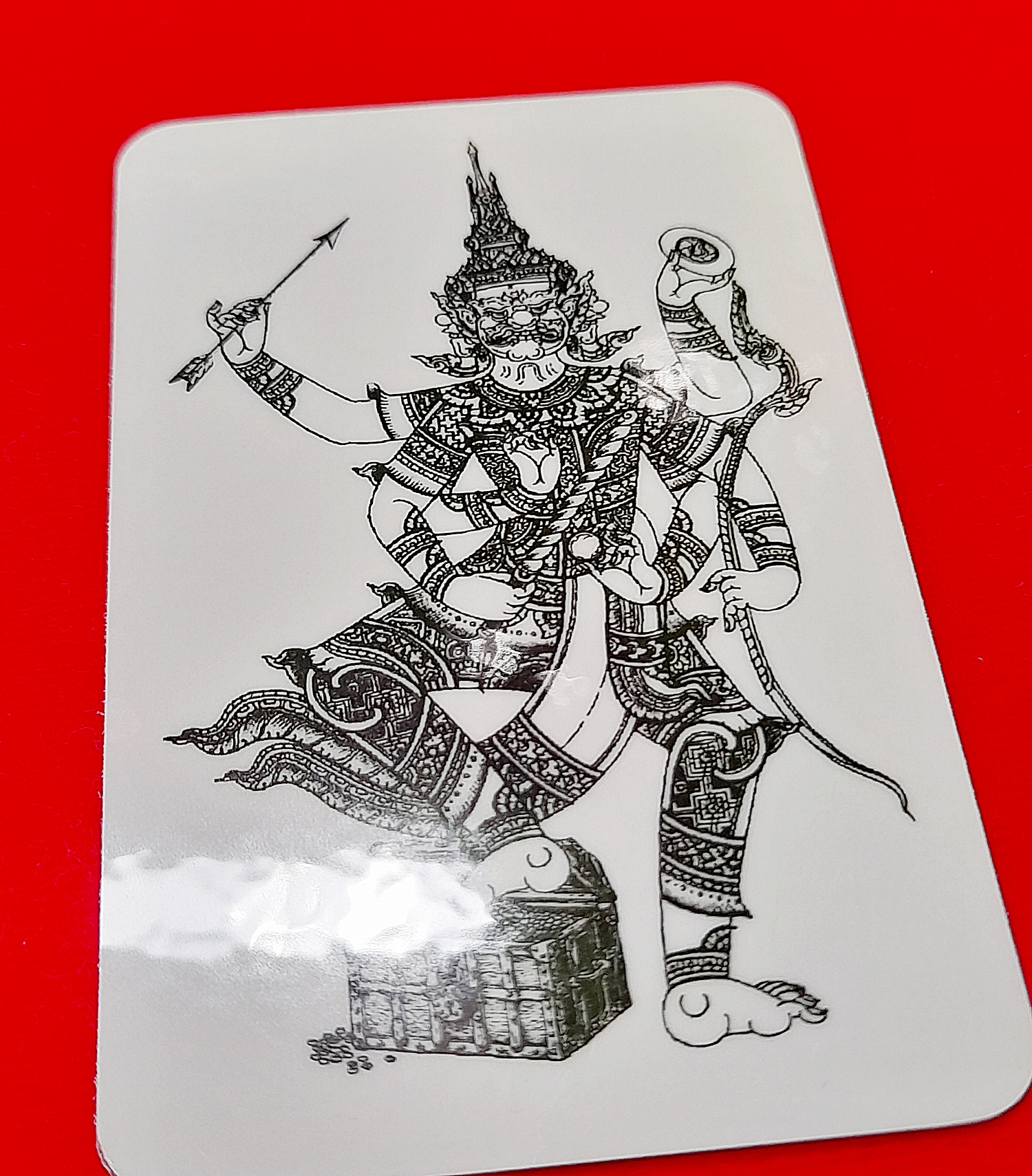 รูปภาพ(แผ่นการ์ดเคลือบกันน้ำ) ท้าวเวสสุวรรณ 6กร ปี2564 (#ปลุกเสกแล้ว #รับประกันแท้)