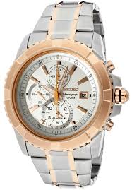 Seiko Alarm White Dial Two Tone Stainless Chronograph Watch SNAE08P1