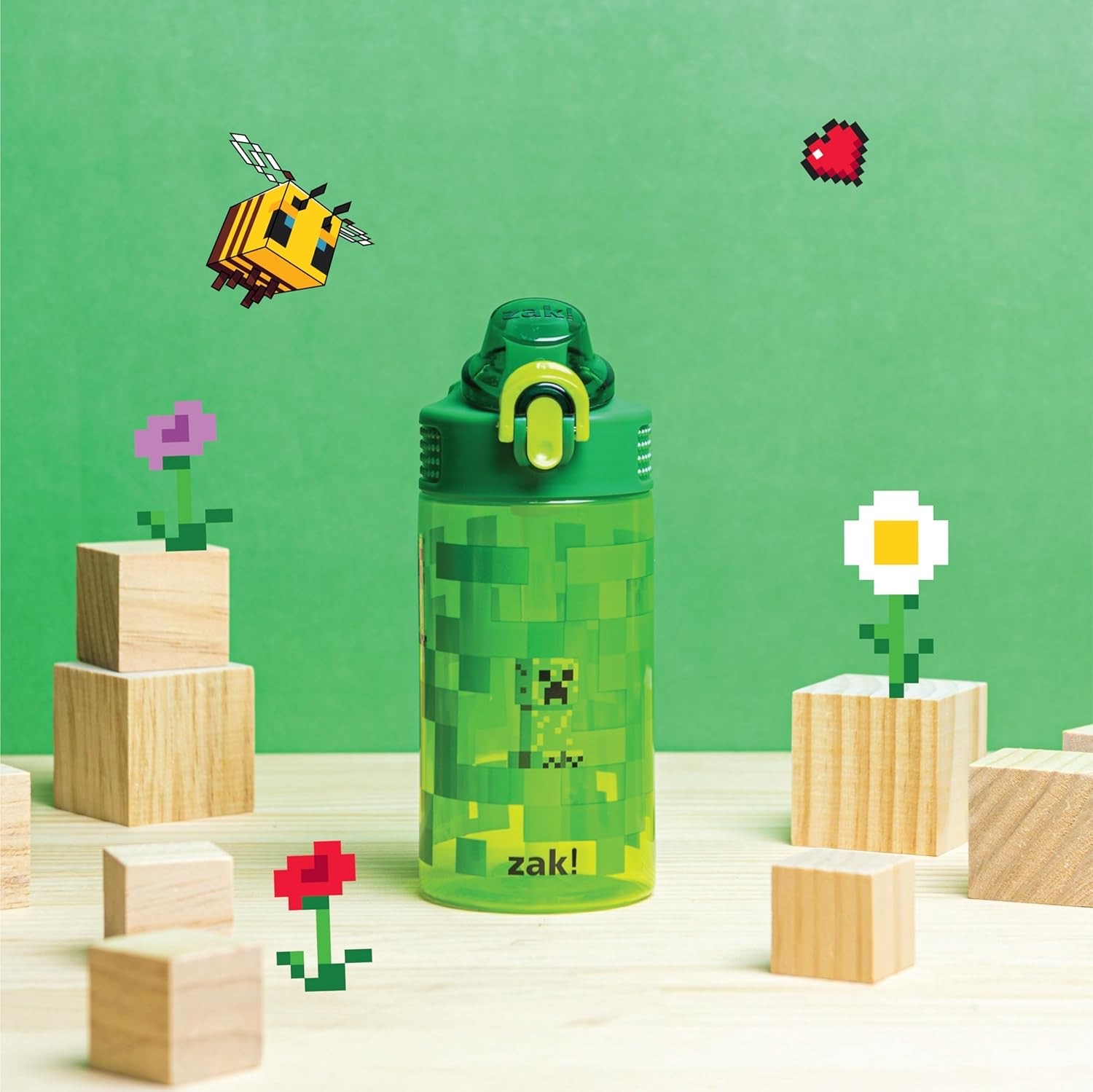 กระติกน้ำพร้อมหลอดดื่มสำหรับเด็ก Zak! Minecraft 16 Oz. Sage Covered Spout Bottle