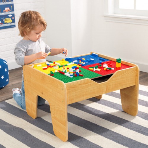 โต๊ะกิจกรรมสำหรับเลโก้พร้อมชุดรถไฟ Kidkraft 2-in-1 Activity Table with LEGO-Compatible Board and Train Set (Natural)