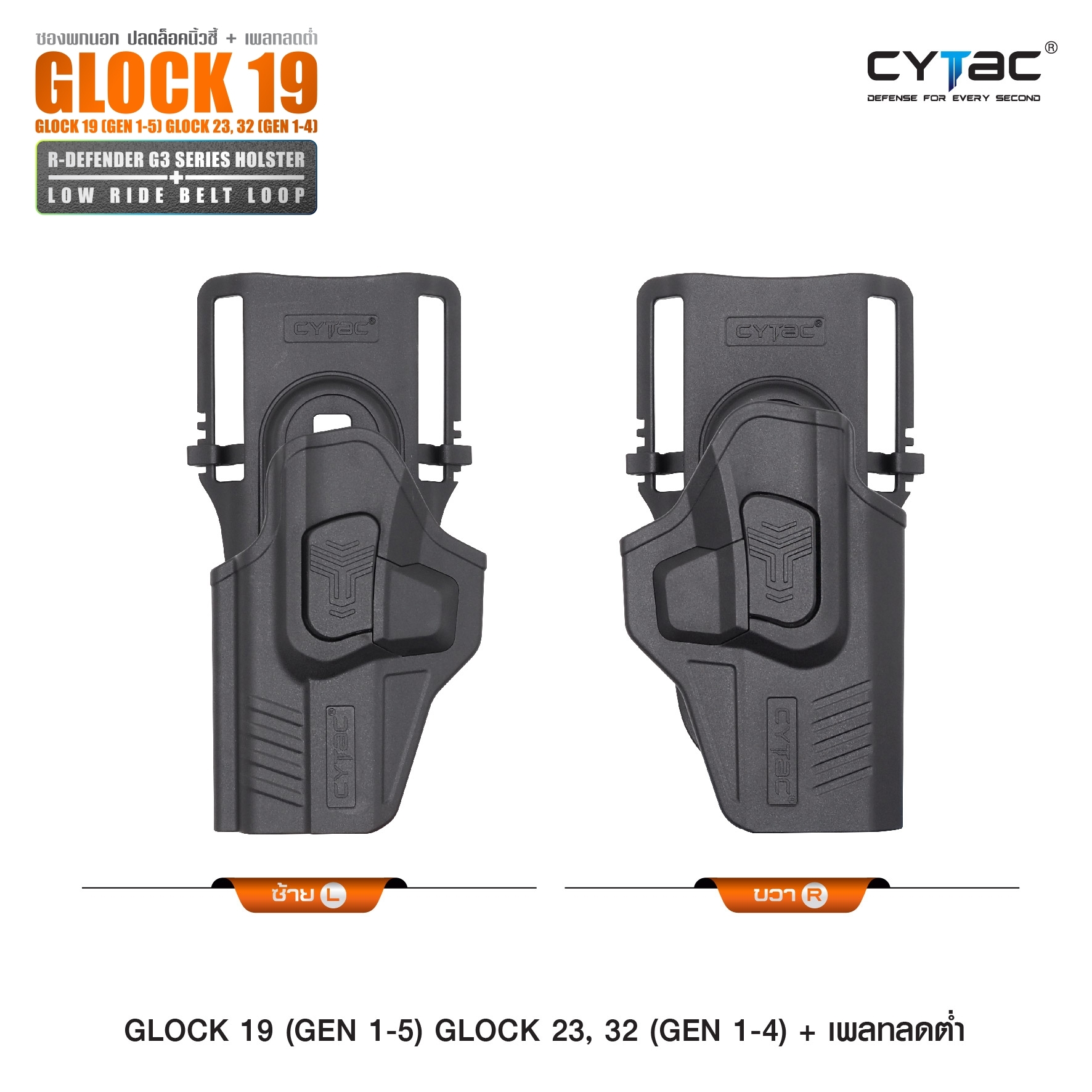 🇹🇭⫸ CYTAC ซองพกนอกปลดนิ้วชี้ (ขวา ซ้าย) รุ่น Glock19 + เพลทลดต่ำ