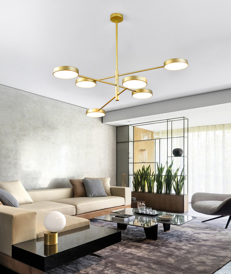 โคมไฟแขวนเพดานแขนยาวโป๊ะกลมแบน 6 ดวง [QDH-9110]