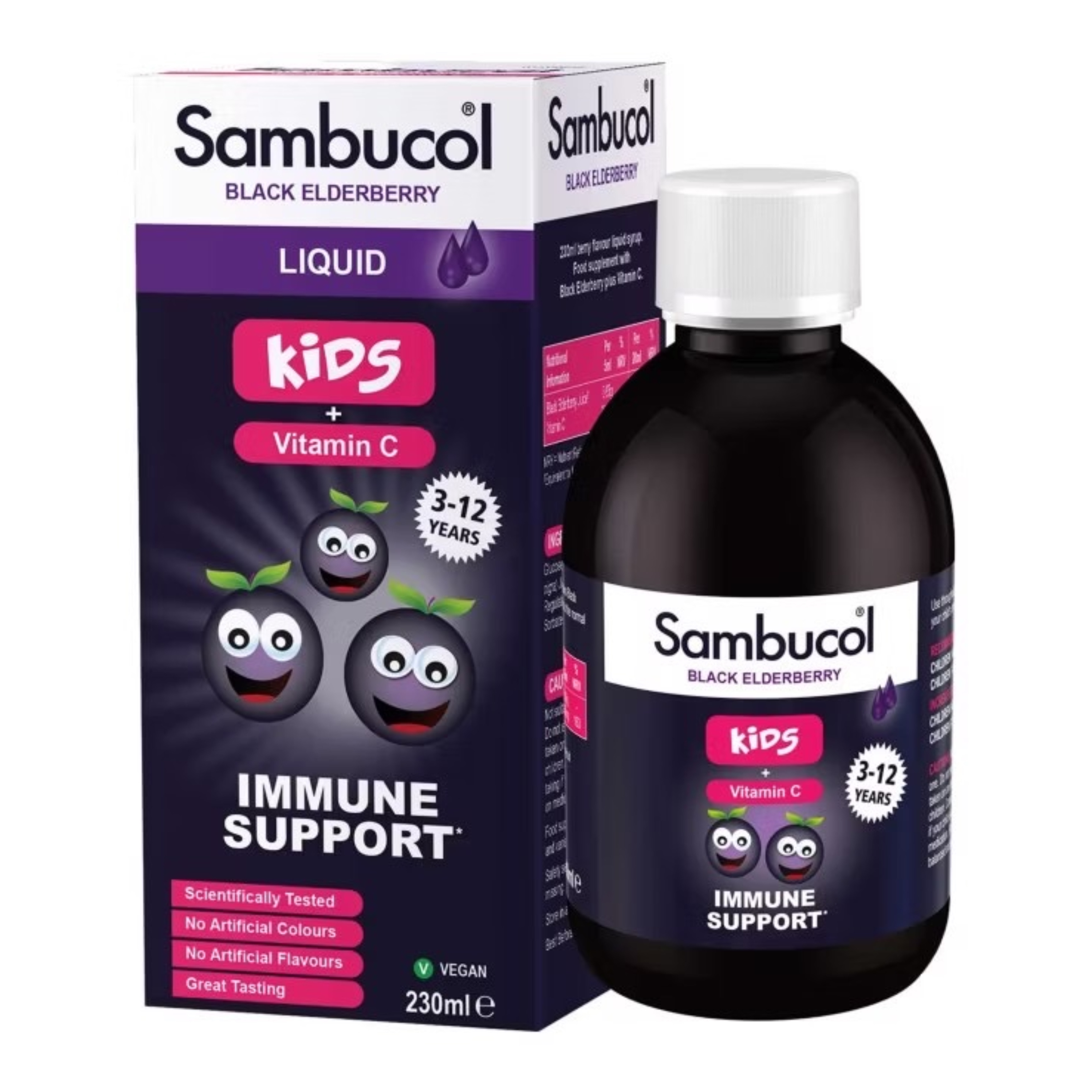 วิตามินเสริมสร้างภูมิคุ้มกันผสมวิตามินซี Sambucol Black Elderberry Liquid for Kids + Vitamin C (230ml)