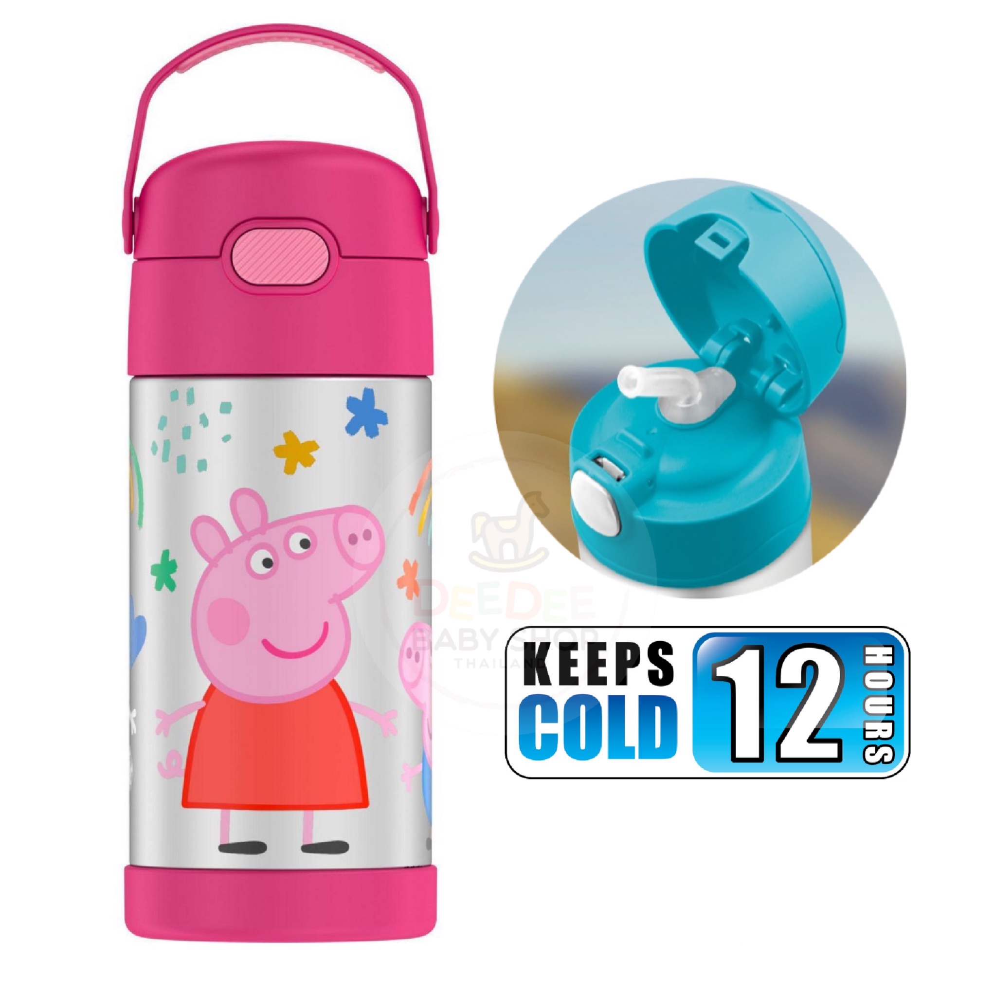 กระติกน้ำสเตนเลสรักษาอุณหภูมิ Thermos Peppa Pig FUNtainer Vacuum Insulated Stainless Steel Bottle 12OZ with Bali Handle