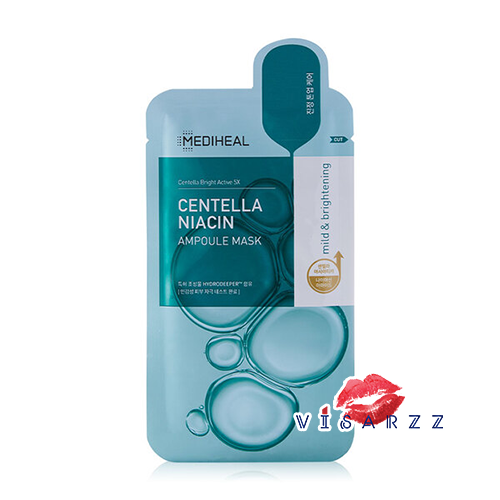 (1 แผ่น) Mediheal Centella Niacin Ampoule Mask 25mL เมดิฮีลแผ่นมาสก์หน้าแอมพูล สูตรลดสิว ผิวกระจ่างใส อุดมด้วยเทคโนโลยีสารสกัด Centella Bright Active 5X ประกอบด้วย Centella Asiatica มากถึง 50,220 ppm ผสานกับสารให้ความกระจ่างใส 4 ชนิด Niacinamide 2%, Arbut