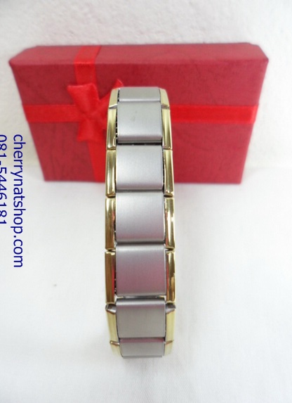 พร้อมส่งสร้อยข้อมือไทเทียม แร่Germanium80 เม็ดรุ่น B ขอบทอง