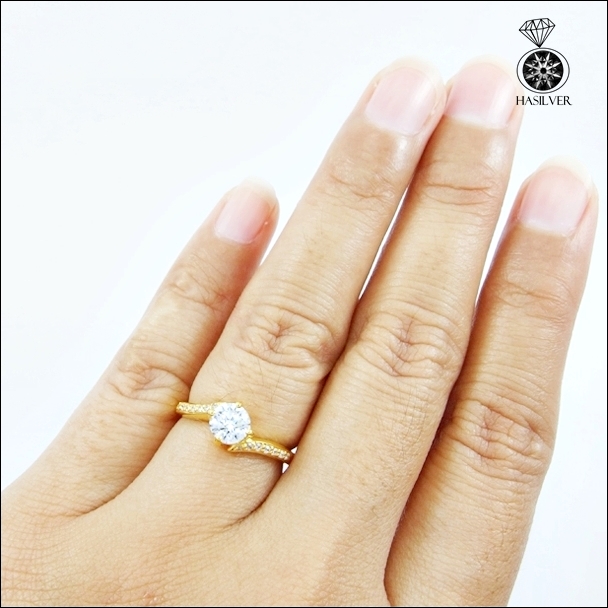 แหวนเงินแท้ 925 ชุบทองไมครอน ประดับเพชรCZ H&A