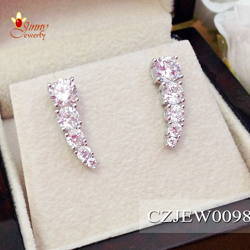 ต่างหูเงินแท้ ประดับเพชร cz แบบเรียงเม็ด