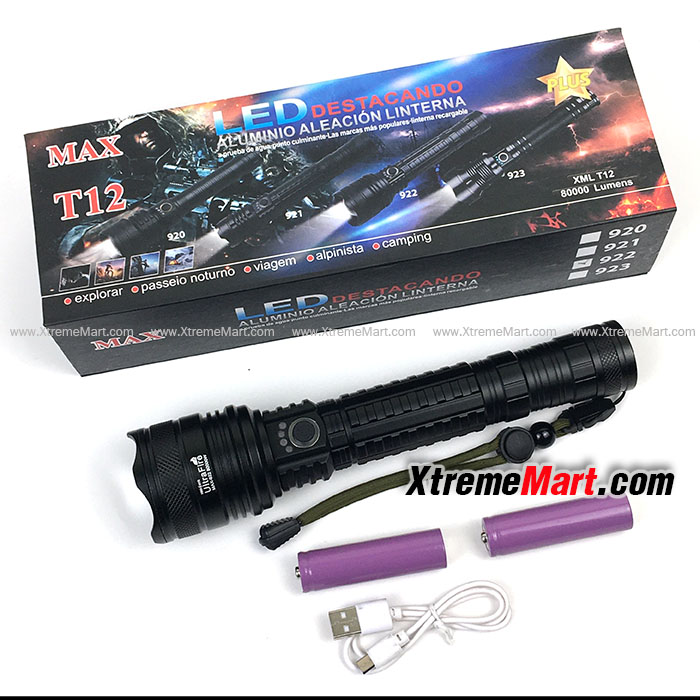 ไฟฉาย Ultrafire T12 (รุ่นใหม่) ไฟฉายแรงสูง Zoomได้ไกล รุ่น 922/ 80000W 3 Mode เสียบชาร์จไฟ USB