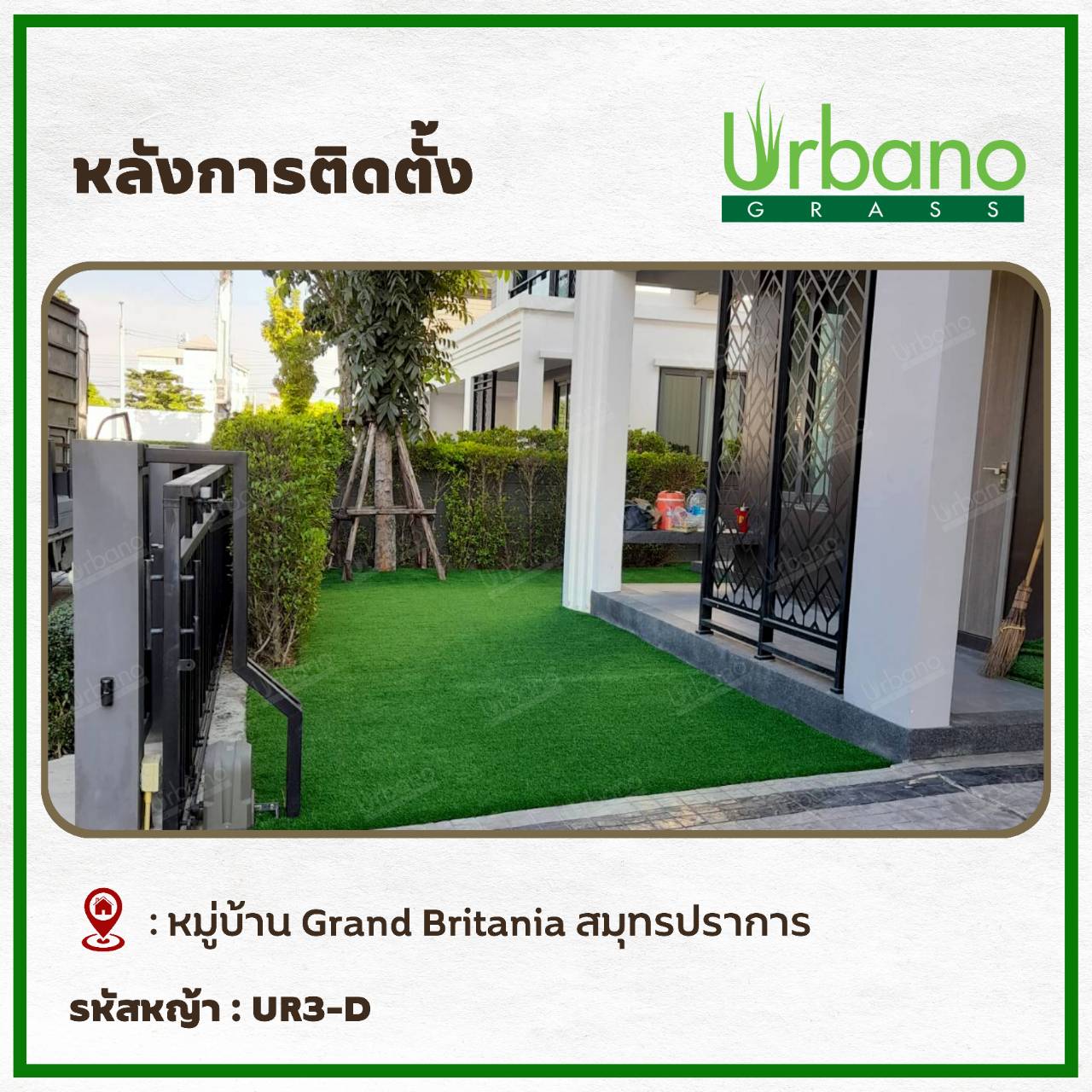 หญ้าเทียม 3ซม. เกรดPremium 2x25 เมตร สีเขียวเข้มแซมน้ำตาล สำหรับแต่งบ้าน แต่งสวน สีเหมือนจริง Urbano Grass ( เออบ่าโนกร๊าส ) แต่งร้าน แต่งคอนโด
