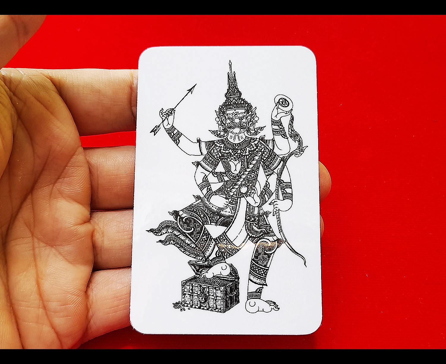 รูปภาพ(แผ่นการ์ดเคลือบกันน้ำ) ท้าวเวสสุวรรณ 6กร ปี2564 (#ปลุกเสกแล้ว #รับประกันแท้)