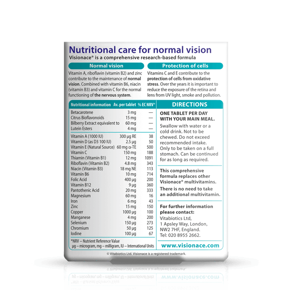 วิตามินบำรุงรักษาและถนอมดวงตา Vitabiotics Visionace Original