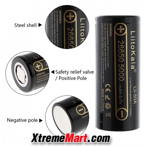 แบตเตอรี่ชาร์จ Liitokala 26650 Lii-50A 5000mAh Rechargeable Lithium Battery ไม่มีวงจรป้องกัน (ก้อนละ)